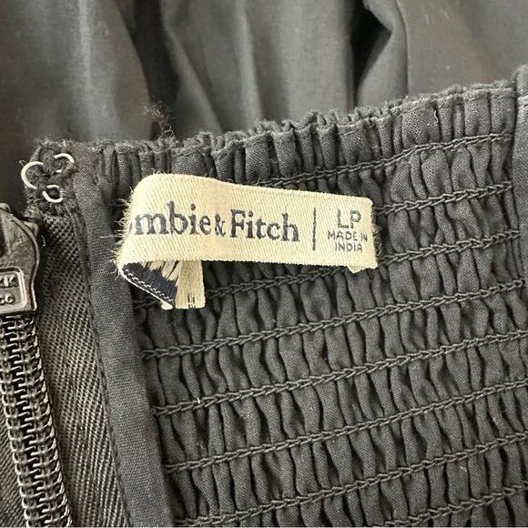 Abercrombie Fitch Black Poplin Pintuck Pleated Bust Midi Dress Petite Large LP - Picture 4 of 5